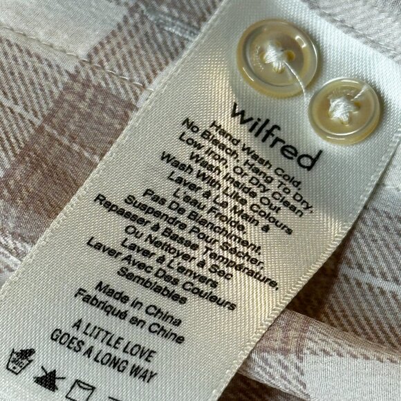 Wilfred 100% SILK! Neutral toned button down plaid blouse XS - Picture 9 of 11